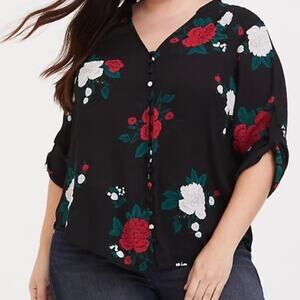 TORRID Rose Button Down Blouse Sz 0 Large